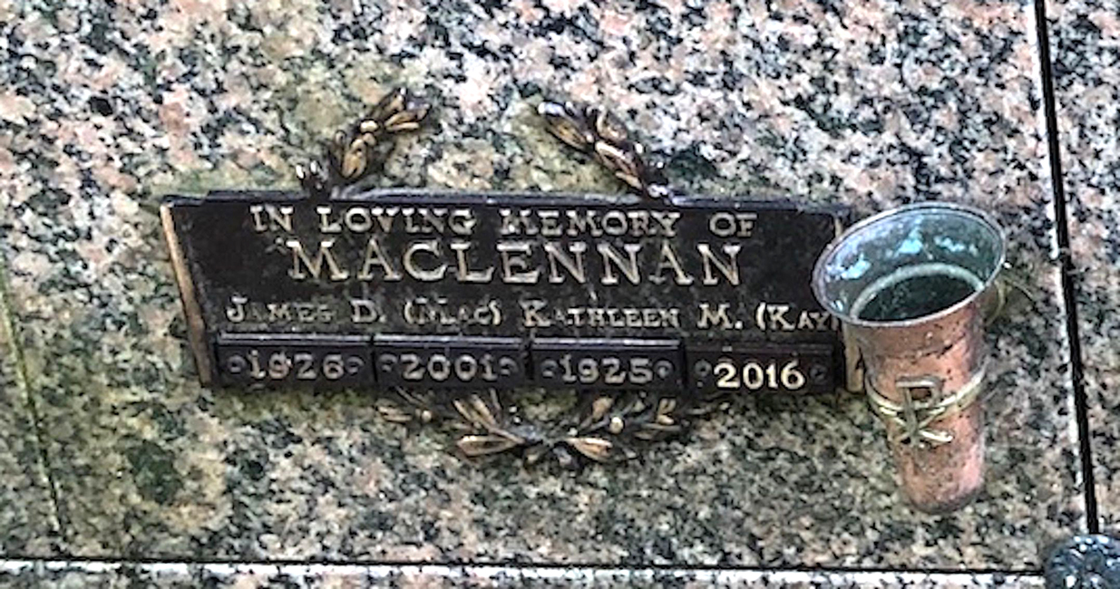 Photo of headstones/James D MacLennan 1926-2001 memorial Surrey Victory Pk Vanc